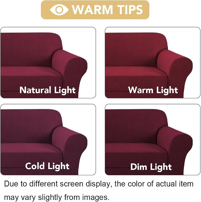 H.VERSAILTEX High Stretch 2 Piece Loveseat Couch Covers Furniture Protector Sofa Cover Suit for T Cushion/Box Cushion, Durable and Thick Spandex Stretch Fabric Soft Slipcover - Loveseat, Burgundy Red