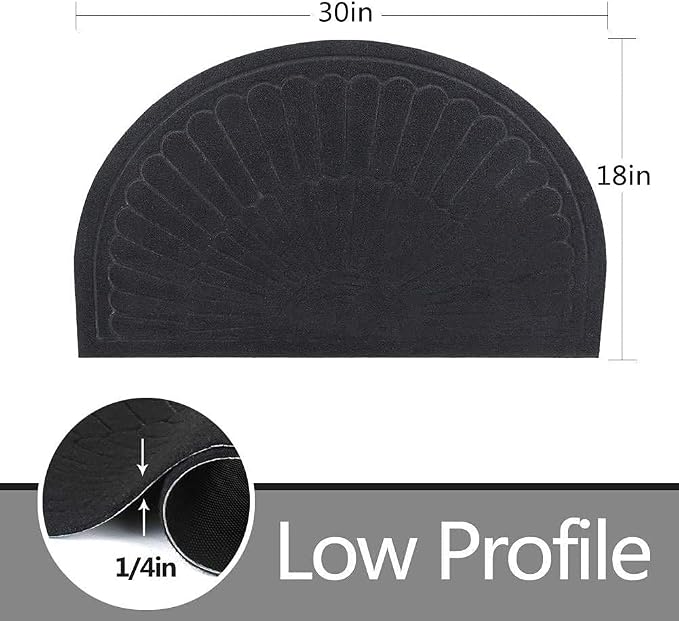 Morning View Half Round Door Mat Indoor Half Circle Front Door Mats Outdoor Entrance Half Moon Welcome Mat Entryway Rug Rubber Back Non Slip Set of 2 (Black)