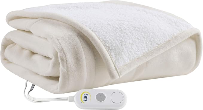 Serta Heated Electric Throw - Reversible Fleece Heating Blanket,Light Brown | Dual-Layer Heated Throw Blanket With 5 Heat Settings & Auto Shut Off, Machine Washable, ETL Certified