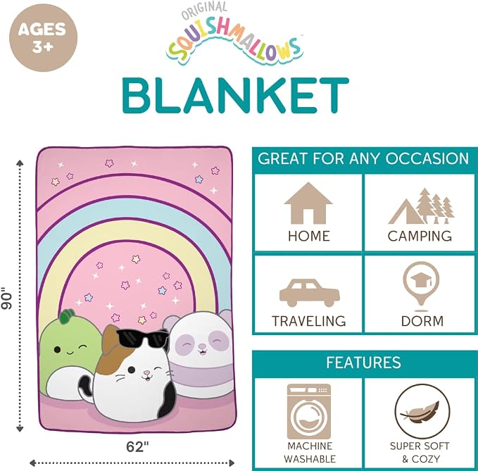 Franco Squishmallows Bedding Super Soft Plush Throw Blanket, 62 in x 90 in, Twin