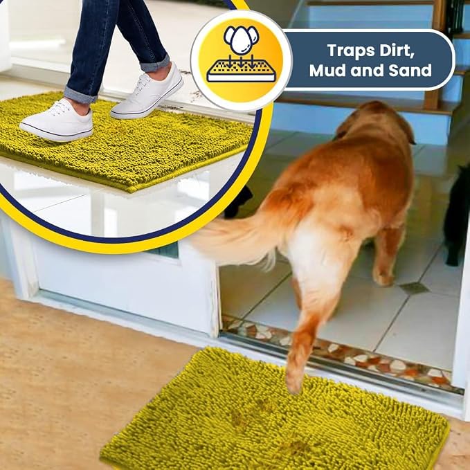 Muddy Mat® | Super Water Absorbent Door Mat Indoor, Microfiber Quick Dry Chenille Entryway Rug,Slip Resistant Front Door Mat,Indoor Mats for Entryway,Machine Washable Pet Rug, Lemon Yellow 28" x 48"