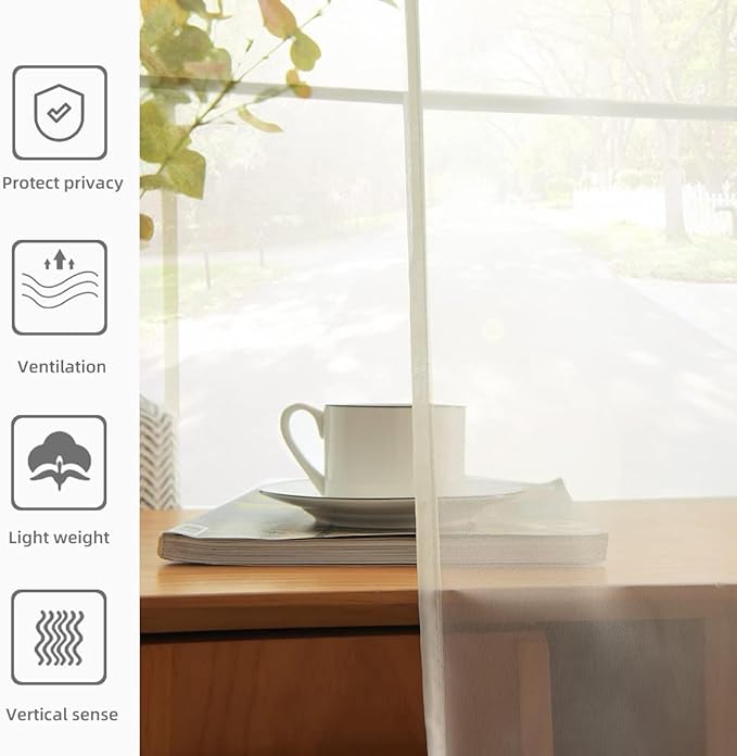 youleyar Solid Sheer Rod Pocket Curtain Voile Draperies 2 Panels White Beige Black Grey Coffee 38 Inch Width 54 Inch Long 1 Pair for Kitchen Bedroom Children Living Room Yard(Ivory,38Wｘ54L)