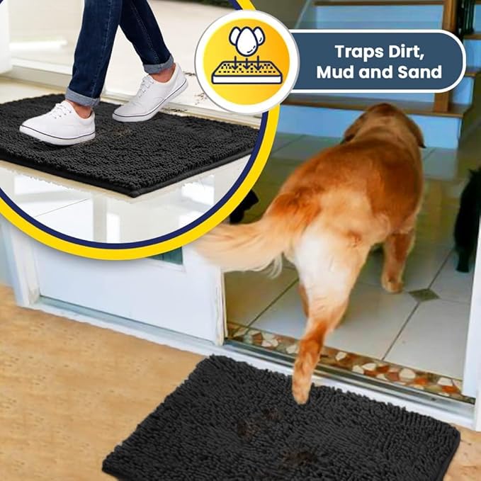Muddy Mat® | Super Water Absorbent Door Mat Indoor, Microfiber Quick Dry Chenille Entryway Rug, Slip Resistant Front Door Mat, Indoor Mats for Entryway, Machine Washable Pet Rug, Charcoal 30" x 48"