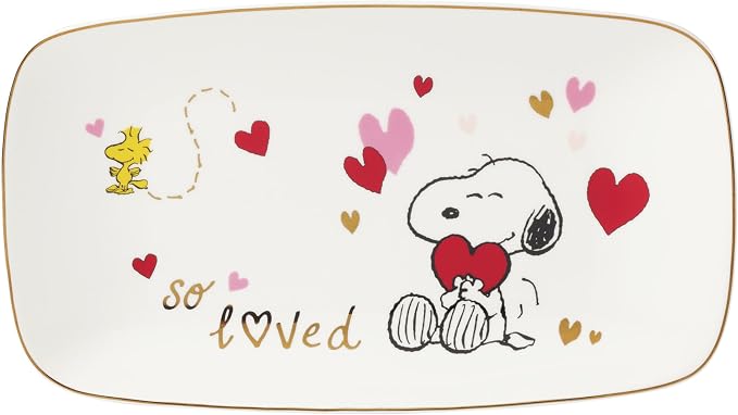 Lenox Peanuts Snoopy Valentine's Day Porcelain Serving Tray | dishwasher safe, microwave safe | 13.75 x 7.75 inch | collectible gift for snoopy fans | 1.1 inch, food tray