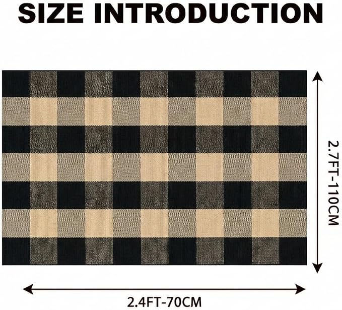 Buffalo Plaid Rug 2'4''x 3'7'' Brown and Black Front Door Mat Reversible Layered Porch Rug Washable Hand Woven Cotton Area Rug for Indoor Outdoor Entryway Patio Porch Decor