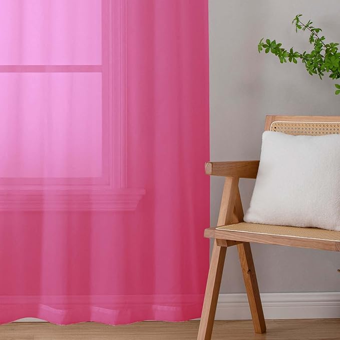 Hot Pink Sheer Curtains for Bedroom Living Room 96 Inches Long 2 Panels - Image 9