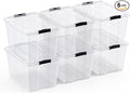 Lifetime Appliance Parts 6 PACK 34 Qt. Plastic Storage Bin Tote Organizing Container with Ultra Durable Lid & Secure Latching Buckles Stackable Extra Strength Clear w/Black Handle
