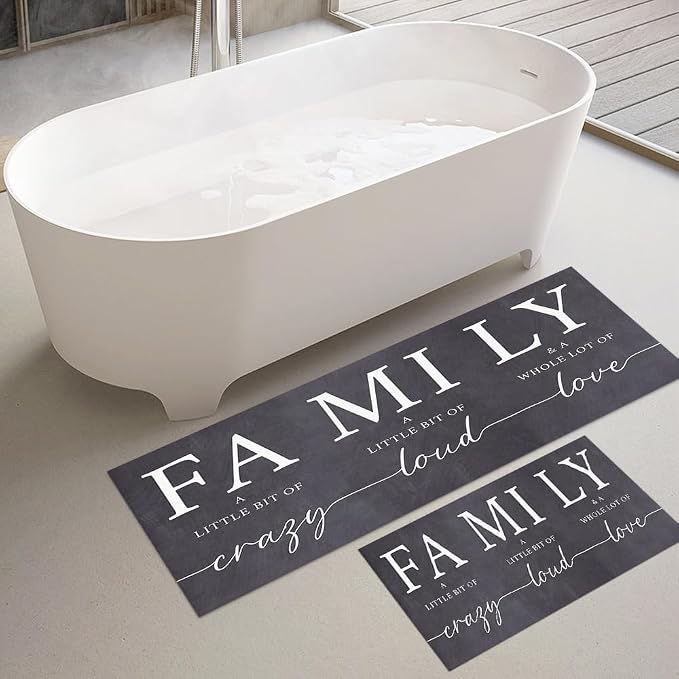 GUBIYU Kitchen Rug Set of 2, A Little Bit of Crazy A Whole Lot of Love Rugs for Living Room Dining Room Bedroom Aesthetic Anti Fatigue Kitchen Mats Non Skid Waterproof Rugs Farmhouse Home Decor