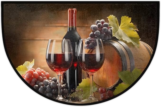Pardick Wine Half Round Door Mat Welcome Entrance Mat Bath Bathroom Rug | Wine Welcome Entrance Mat Anti-Slip Half Moon Bath Mat Semi Circle Rug Indoor Outdoor Kitchen Rug