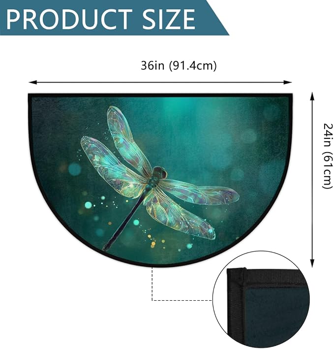 Dragonfly Half Round Door Mat Welcome Entrance Mat Bath Bathroom Rug | Dragonfly Welcome Entrance Mat Anti-Slip Half Moon Bath Mat Semi Circle Rug Indoor Outdoor Kitchen Rug