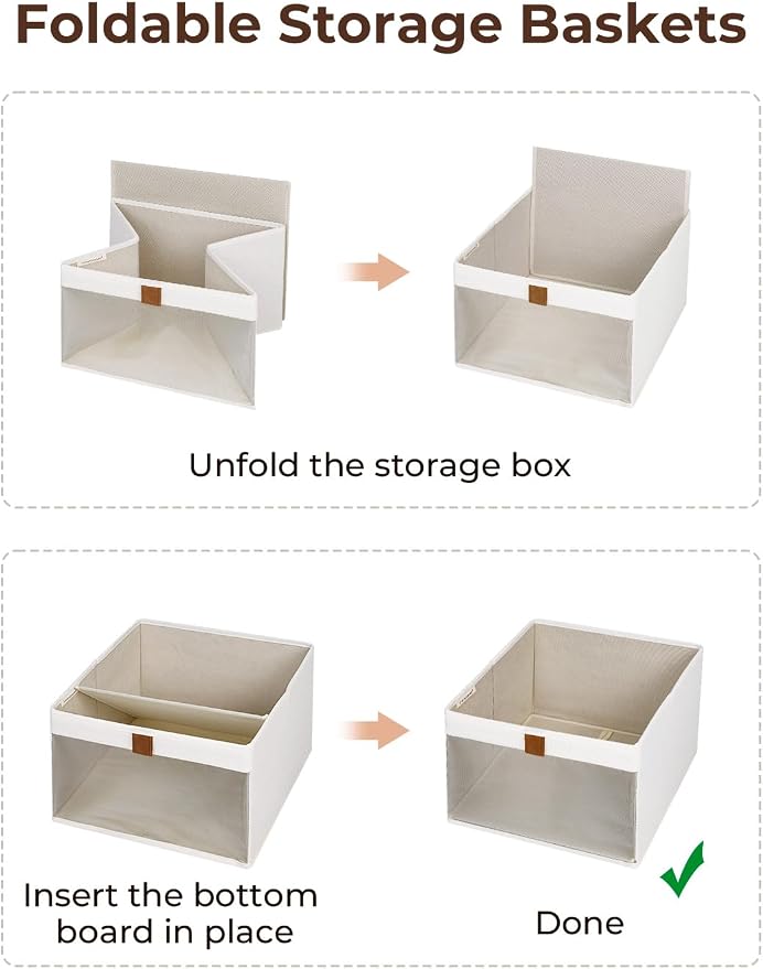 StorageWorks Closet Storage Bins, Storage Baskets with Clear Window and Handles, Foldable Fabric Organizer for Clothes, Shelves, Beige, 3 Pack