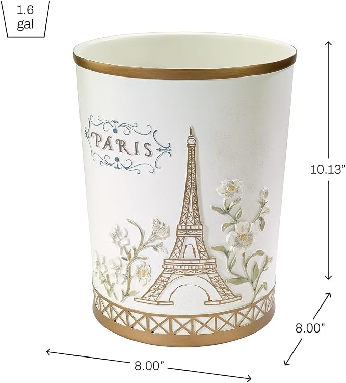 Avanti Linens - Wastebasket, Hand Painted Resin, Chic Bathroom Decor (Paris Botanique Collection)