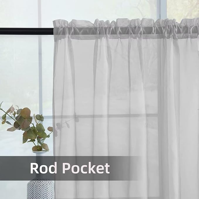youleyar Solid Sheer Rod Pocket Curtain Voile Draperies 2 Panels White Beige Black Grey Ivory 52 Inch Width 90 Inch Long 1 Pair for Kitchen Bedroom Children Living Room Yard (Silver Grey,52Wｘ90L)