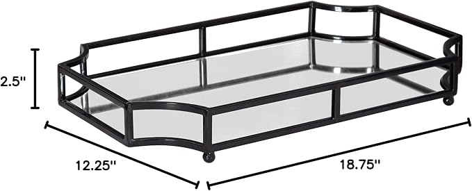 Kate and Laurel Ciel Metal Mirrored Ornate Scalloped Decorative Tray, Black