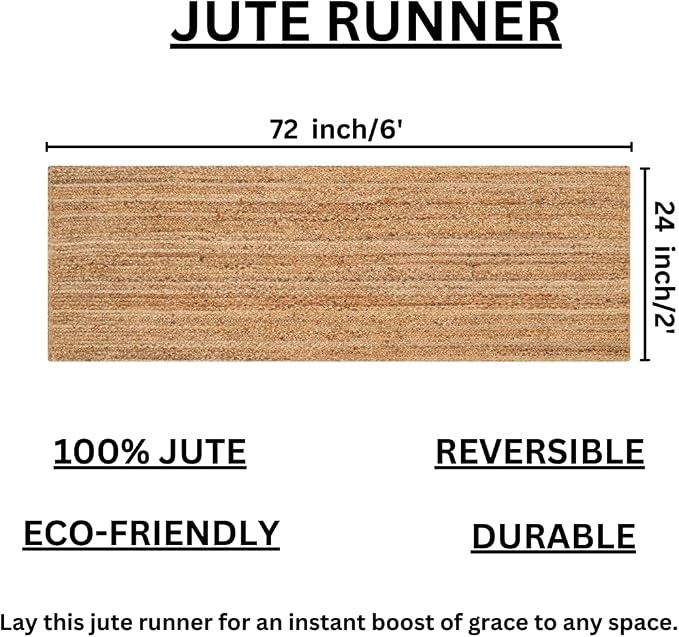 Savi Home Hand Braided Jute Runner Rug 24x72 Reversible Farmhouse Rugs for Hallway, Kitchen, Living Room, Bedroom - 2x6' - Natural