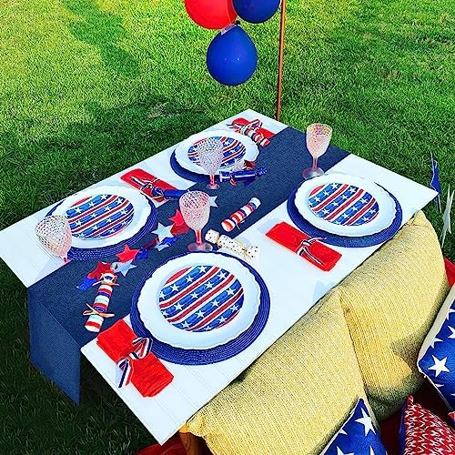 Navy Blue Table Runners 13x108 inches 2 Pieces Burlap 4th of July Runner - Image 2