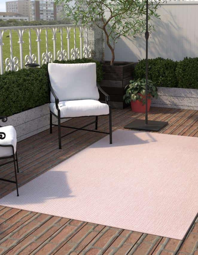 Unique Loom Collection Casual Transitional Solid Heathered Indoor/Outdoor Flatweave Area Rug (4' 1" x 6' 1" Rectangle, Whisper Pink/Ivory)