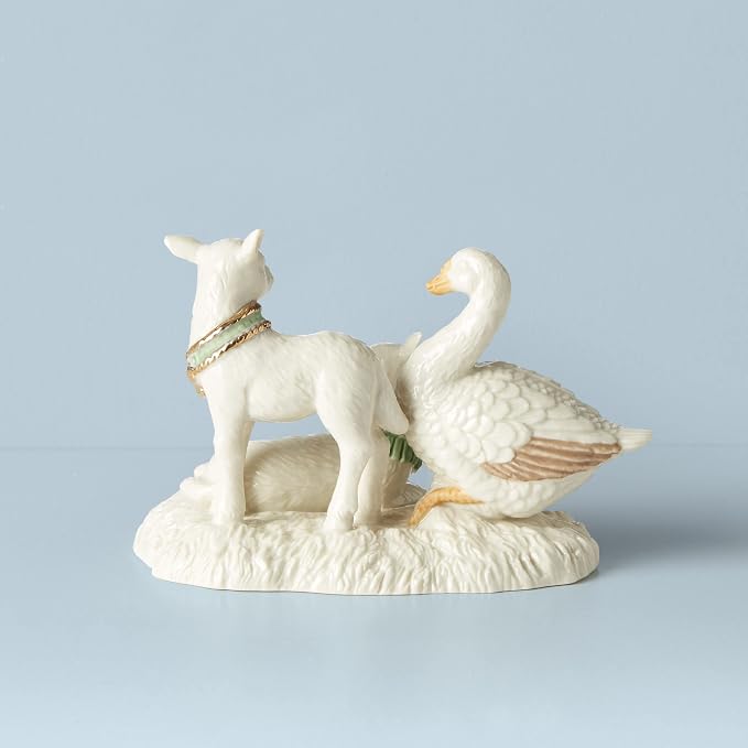 Lenox First Blessing Nativity Lambs and Goose Figurine, Christmas Decoration