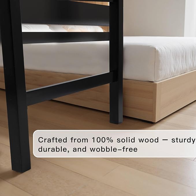 Wooden Bedside Dog Bed with Stairs, 41‘’x27'' Dog Co-Sleeper for Human Bed, Pet Bunk Bed with Removable Mattress, Foldable 3-Step Stairs and Guardrails for Large Dogs