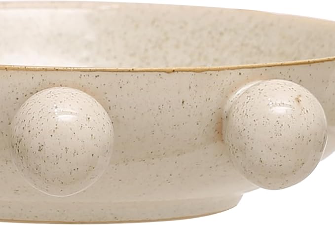 Bloomingville 9.75 Inches Stoneware Bowl with Orbs and Reactive Glaze, Cream