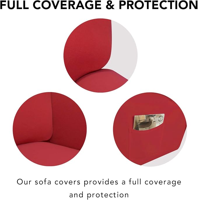 PureFit Stretch Loveseat Covers Fleece Couch Covers for Sofa Red | 1-Piece Sofa Slipcover Soft Couch Protector, Sofa Cover Washable with Non Skid Foam and Elastic Bottom for Kids, Dogs