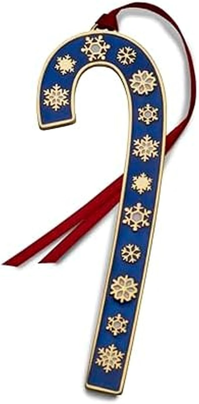 Wallace 2024 Gold-Plated Enamel Candy Cane Ornament 44th Edition - Blue with Gold Snowflakes - Limited Edition Collectible Christmas Tree Ornament with Gift Box