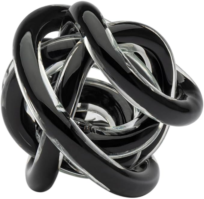 Torre & Tagus Orbit Hand Blown Glass Infinity Knot Sculpture - 3 Inch Glass Art Black Knot Decor Ball for Home Decor, Small Centerpiece Table Decoration for Home Interior (Solid Black)