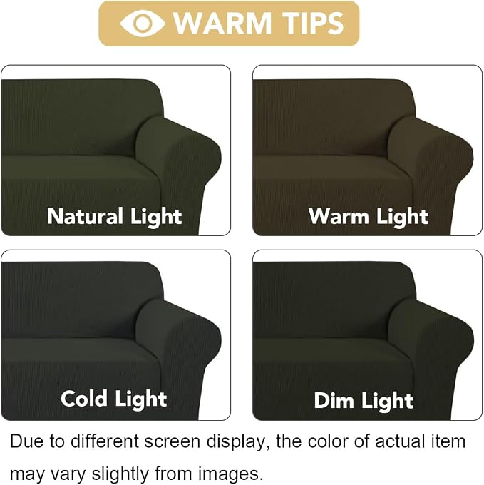 H.VERSAILTEX Stretch Couch Covers for Sofa 1 Piece Slipcovers for Couches and Sofas 3 Seater Couch Cover Feature Thick Checked Jacquard Fabric with Elastic Bottom(Sofa 72"-88" Wide, Olive)