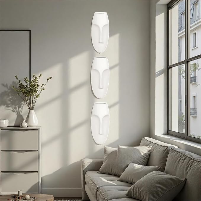 Howard Elliott Collection Oval Wall Hanging Face Sculpture, Contemporary Ceramic Accent for Entryway, Living Room, Hallway or Bedroom Decor, Matte White