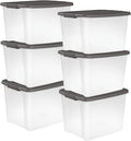 Sterilite 50 Qt ShelfTote, Clear Storage Bin with Latching Lid, 6 Pack | Clear Bins with Gray Lids - Stackable Organizing Container Boxes for Closet, Bathroom, and Office