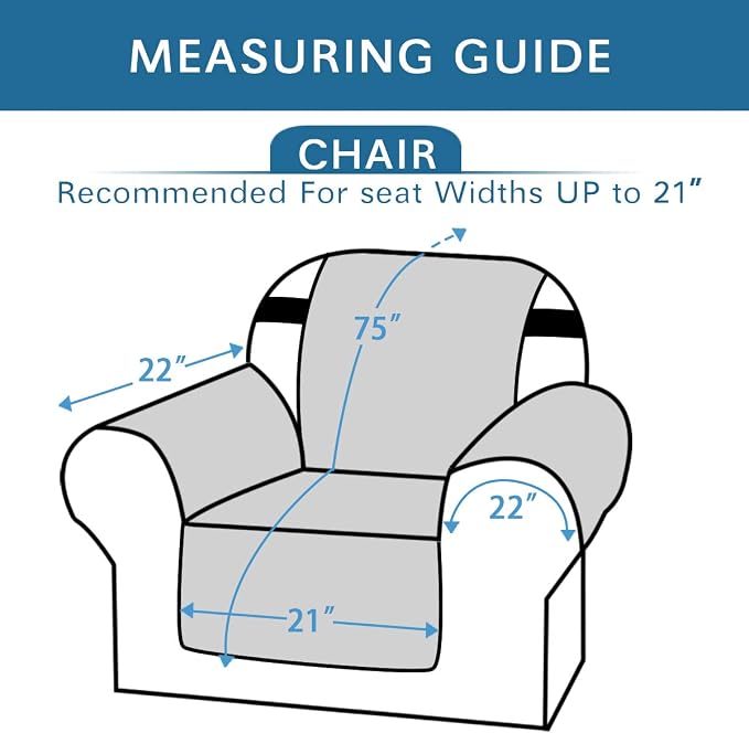 H.VERSAILTEX Reversible Chair Sofa Slipcover Water Repellent Chair Cover Non Slip Pet Couch Protector Washable Furniture Protector with Elastic Strap for Kids(Armchair, Cameo Blue/Beige)