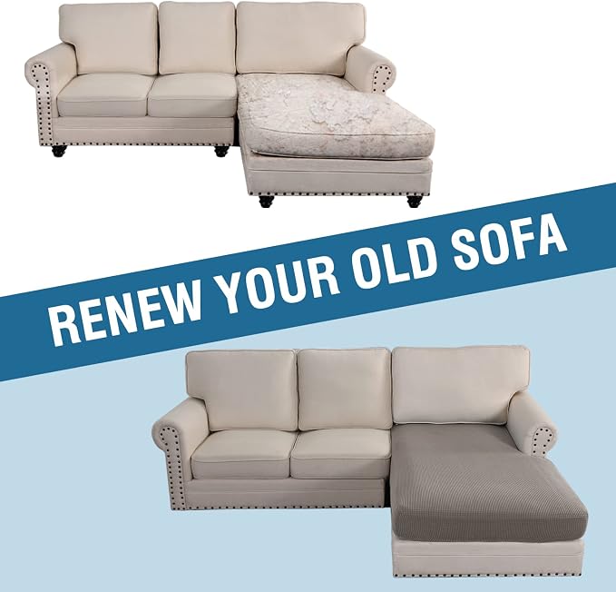 H.VERSAILTEX Sectional Couch Covers 1 Piece Chaise Slipcover L Shape Separate Cushion Couch Cover for Both Left/Right Sectional Couch (Seat Only: 1 Chaises, Taupe)
