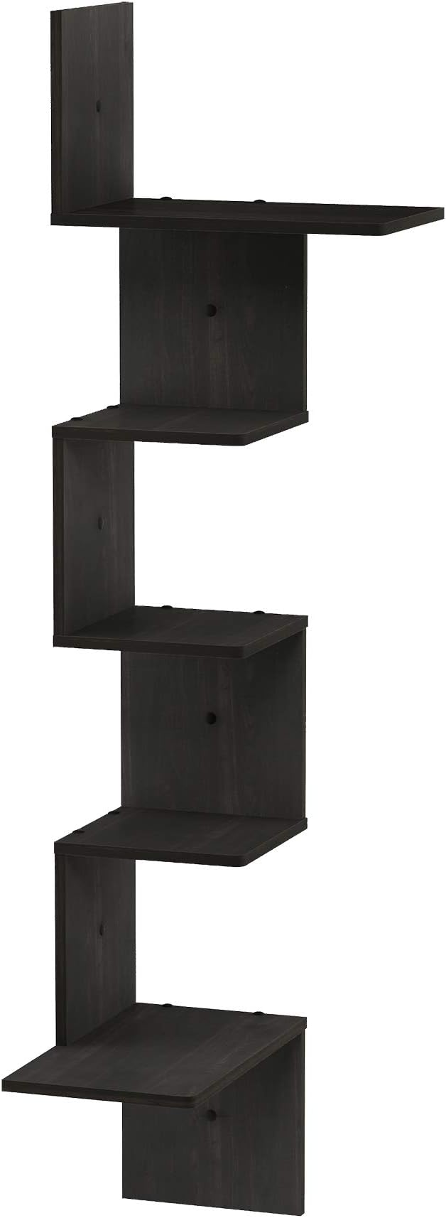 Furinno Rossi Wall Mounted Shelves, 5-Tier Rectangle, Espresso/Black