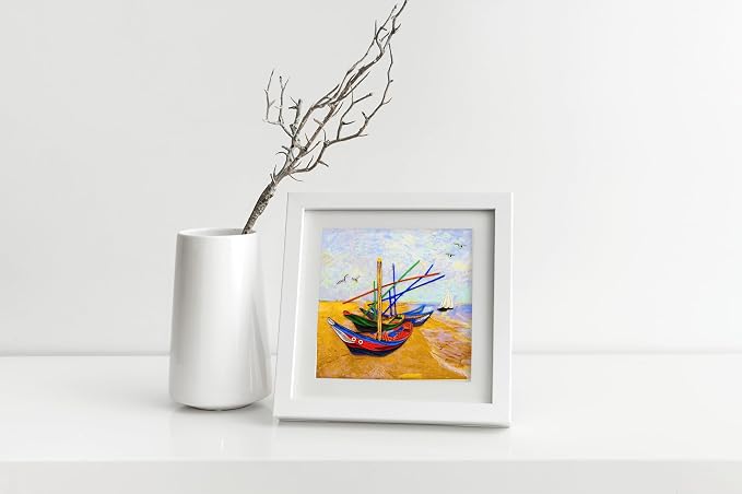 Van Gogh Fishing Boats on the Beach (1888), Quilling Art Greeting Card - Design Greeting Card for Birthday, Valentine's Day, Mothers Day, Spring, Fathers Day, Graduation, Wedding, Anniversary, Thank You, Get Well, All Occasion. Framable Artwork for Art...