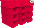 Akro-Mils 30234 AkroBins Plastic Storage Bins, 15"x5"x5", Red, 12-Pack | Space-Saving Stackable Bins for Garage, Pantry, Craft Organization