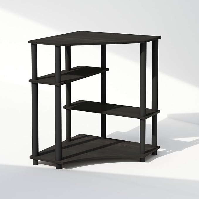 Furinno Turn-N-Tube Storage Shelves, 4-Tier Corner Shelf, Toolless Assembly Display Rack, Corner Bookshelf for Small Space, for Organization and Storage, Living Room, Home Office, Espresso