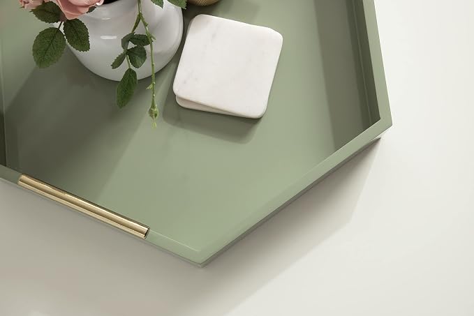 Kate and Laurel Lipton Modern Hexagon Tray; 18 x 18; Sage Green with Gold Handles; Midcentury Decorative Serving Tray for Storage and Display in Living Room Decor Scheme