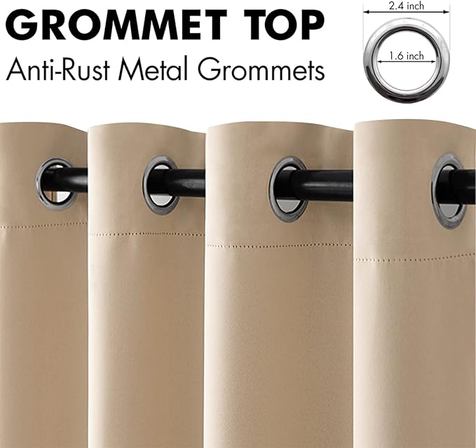 MIULEE Blackout Curtains for Bedroom Living Room Thermal Insulated Room Black Out Drapes Darkening Grommet Top Solid Light Blocking Drapery Set of 2 Window Panels 52 x 78 Inches Beige