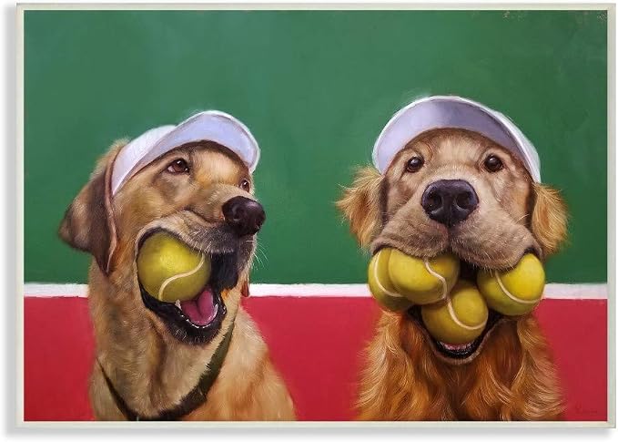 The Stupell Home Decor Collection Mouth Full Tennis Ball Retriever Dogs Painting Wall Plaque Art, 12.5x18.5, Multi-Color | Stupell Industries | 19 x 13 Inches, Easy to Hang and Sturdy, Made in USA, by Lucia Heffernan