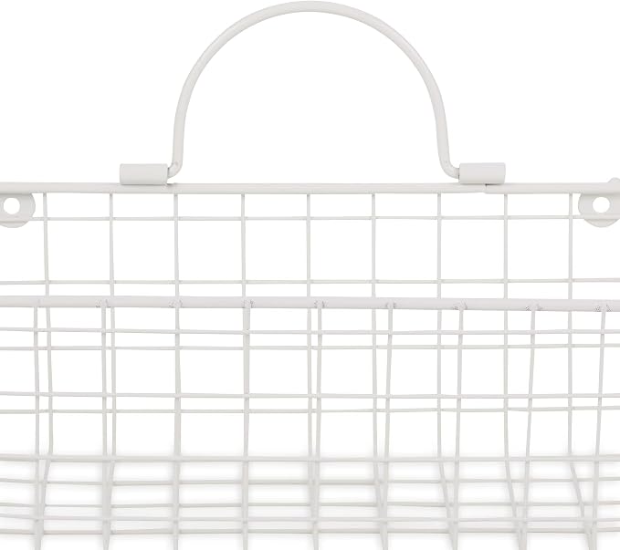 DII Farmhouse Vintage Decor, Wire Wall Basket, Small, Antique White, 2 Piece