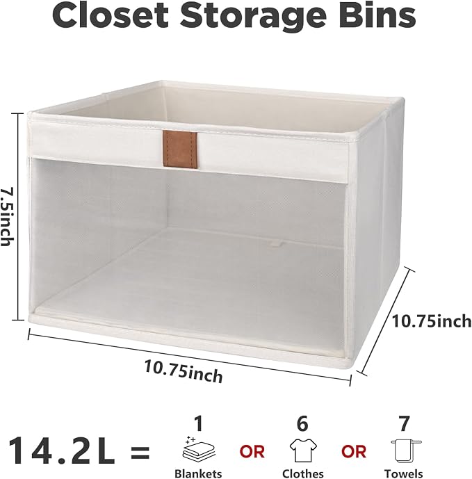 Linen Closet Organizers and Storage, Closet Storage Bins Basket Organizer, Foldable Organization Baskets with Mesh Window for Clothes Towels and Toys, 10.75" x 10.75" x 7.5", Beige, 2 pack