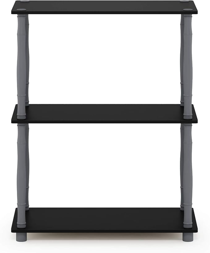 Furinno Turn-N-Tube 3-Tier Compact Multipurpose Shelf Display Rack with Classic Tube, Black/Grey | Open Frame Corner Shelf, for Organization and Storage, Living Room, Garage, Home Office