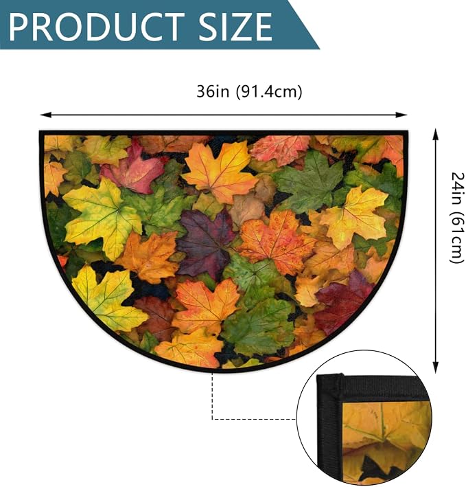 Autumn Fall Half Round Door Mat Welcome Entrance Mat Bath Bathroom Rug | Autumn Fall Maple Leaves Welcome Entrance Mat Anti-Slip Half Moon Bath Mat Semi Circle Rug Indoor Outdoor Kitchen Rug