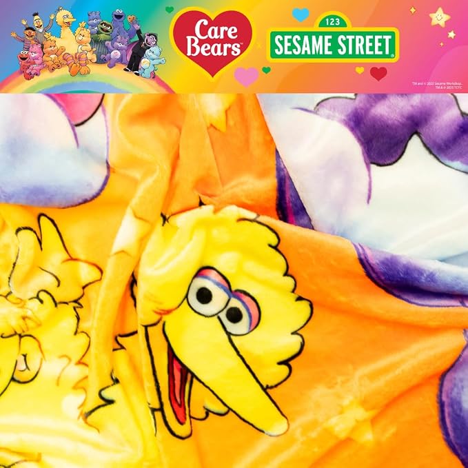 Care Bears x Sesame Street Nostalgic Kids Bedding Super Soft Cozy Plush Throw, 46 in x 60 in, (Officially Licensed Product) by Franco