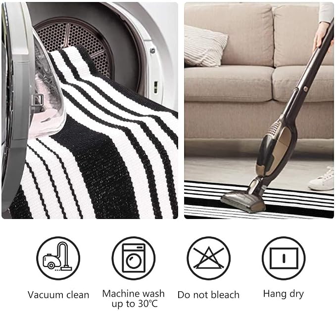 OJIA Front Door Mats 27.5"x43" Black and White Outdoor Rugs Porch Decor | Cotton Woven Front Door Rug Striped Area Rug Machine Washable Layered Doormats for Farmhouse/Kitchen/Entryway/Patio Decor