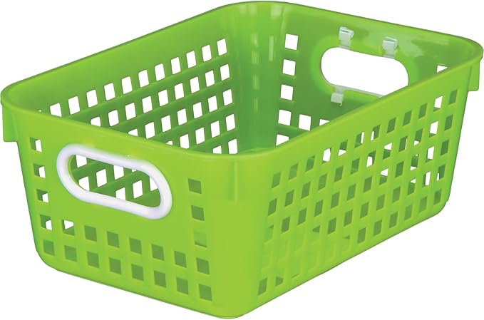 Really Good Stuff Medium Plastic Book Baskets, 11" by 7.5" by 4.5", 6-Pack | Neon Group Colors, Versatile Storage Solution for Classroom, Home, & Office