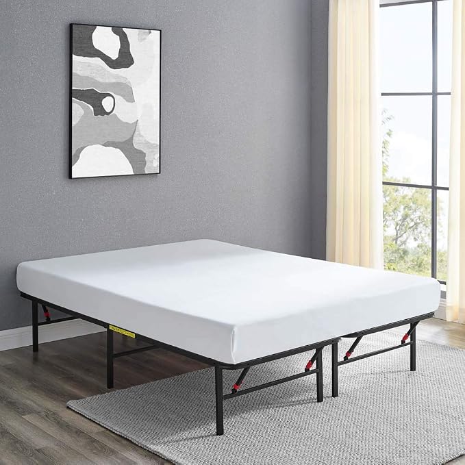 Amazon Basics Bed Frame with Ample Underbed Storage, Foldable Metal Platform, Sturdy Steel, No Box Spring Needed, 14 inches High, Noise-Free Support, Easy Assembly Tool-Free Setup, Full Size, Black