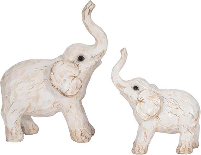 Sagebrook Home Resin Elephant Figurine - Handcrafted Polyresin Home Decor Statue - Rustic Casual Style for Living Room, Bedroom, Office - Elegant Accent Sculpture - 11" White