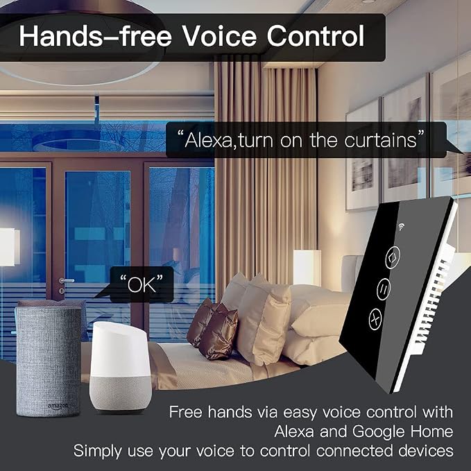 MOES WiFi Smart Curtain Switch Motorized Roller Blinds Shutter Switch,Smart Life/Tuya APP Remote Control,Compatible with Alexa Echo and Google Home,Black