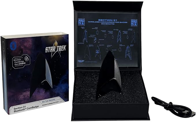 FAMETEK Star Trek Section 31 Bluetooth ComBadge with Chirp Sound Effect, Star Trek Communicator Badge